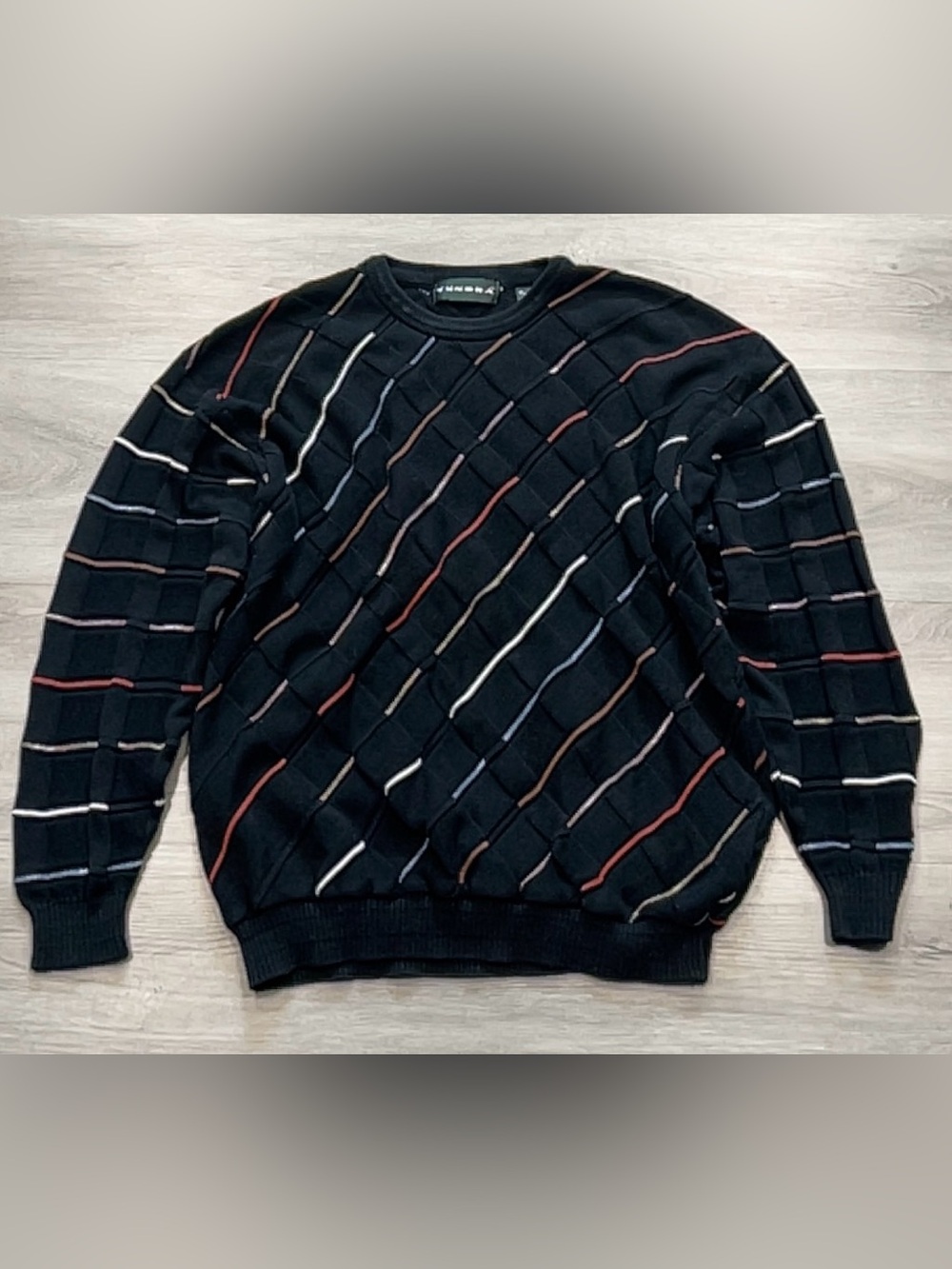Tundra Sweater Mens XL Black 3D Textured Knit Canadian Geometric Grandpa 80 VTG